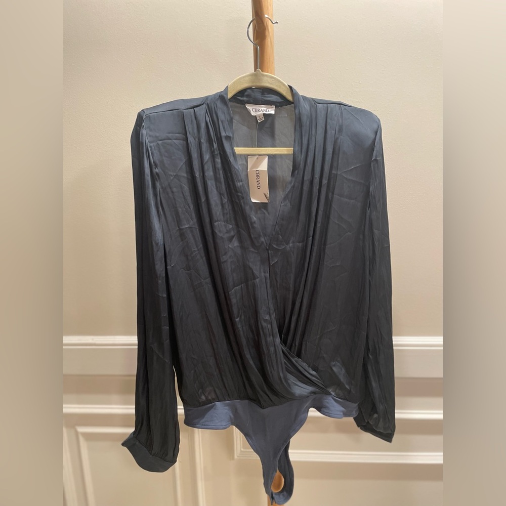 NWT Cbrand Always Classic Shoulder Pad Bodysuit Dark Grey Size Large - Picture 6 of 13